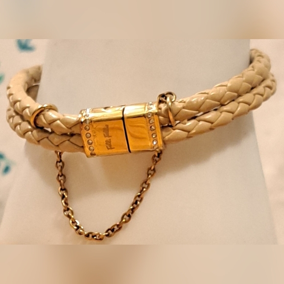 Vintage Folli Follie Rose Gold Sterling Plate & Leather Boho Bracelet Jewelery - Picture 4 of 6